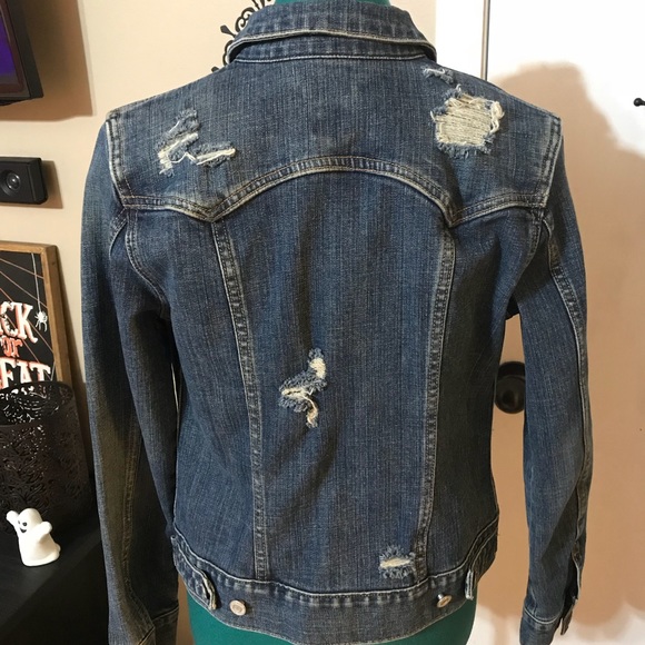 GAP cotton stretch distressed denim jacket - Picture 4 of 8